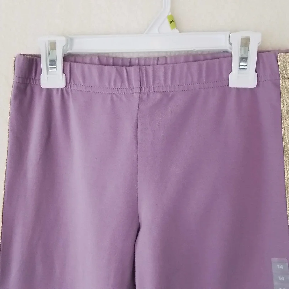 OshKosh Cotton Blend Leggings Size‎ 14 Lavender w/ Gold Shimmer Racer Stripe